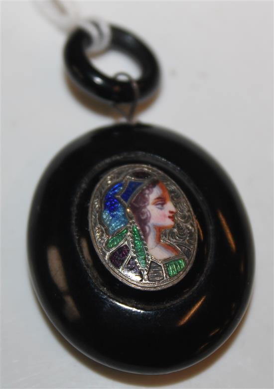 Victorian silver and enamel portrait pendant(-)